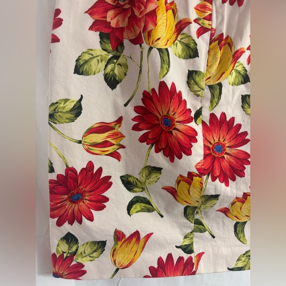 Cream+Vibrant Red Floral Cottagecore Garden Midi Skirt Women’s Size L - Picture 13 of 16